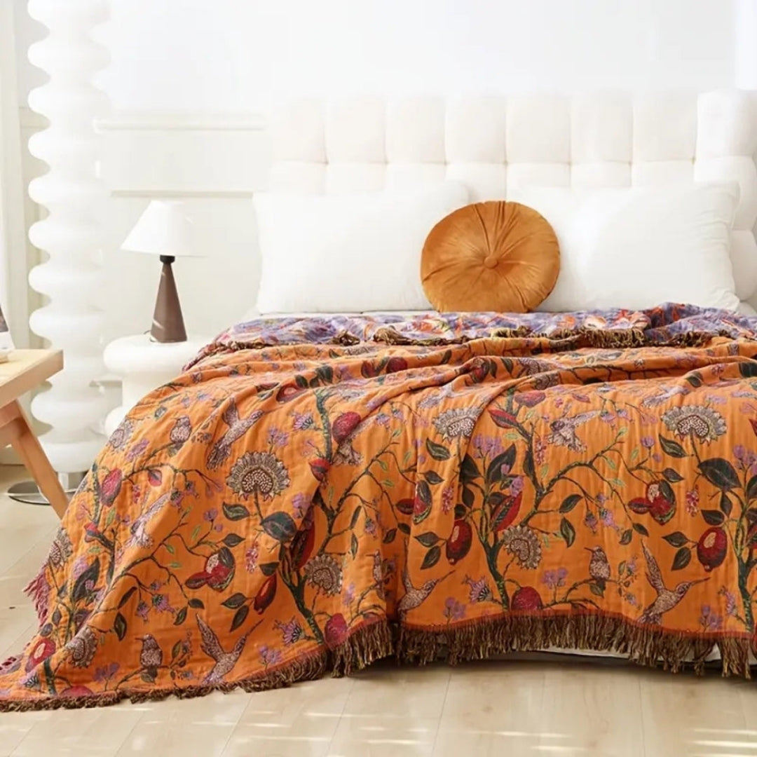 Katoenen Deken - Botanisch Jacquard Design