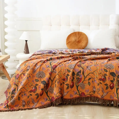 Katoenen Deken - Botanisch Jacquard Design