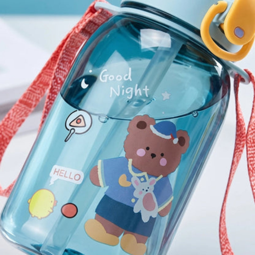 Drinkfles Voor Kinderen - 400 ml Met Rietje en Berenprint