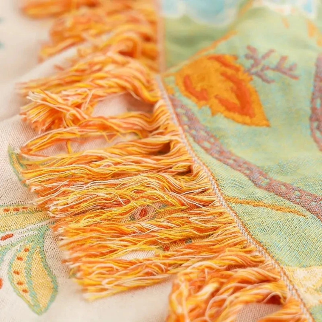 Bloemen Boho Deken - Rustiek Katoendesign Met Kleurrijk Flora Motief En Franjes