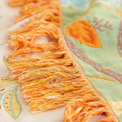 Bloemen Boho Deken - Rustiek Katoendesign Met Kleurrijk Flora Motief En Franjes