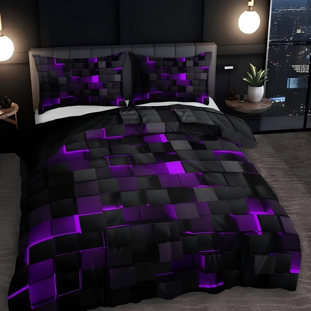 Dekbedovertrek - Neon 3D Grid Design