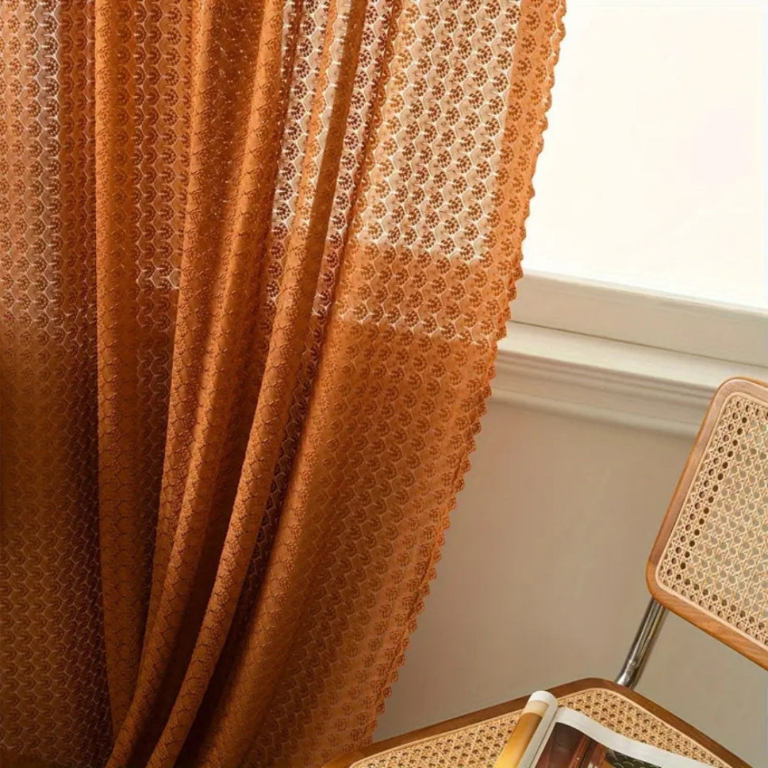Boho Gordijnen - Gehaakt Ruitpatroon met Lichtdoorlatende Afwerking