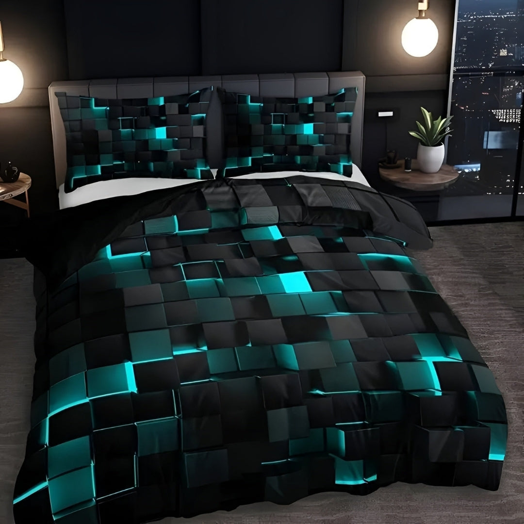 Dekbedovertrek - Neon 3D Grid Design