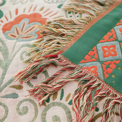 Boho Deken - Omkeerbaar met Herfstbladeren en Franjes