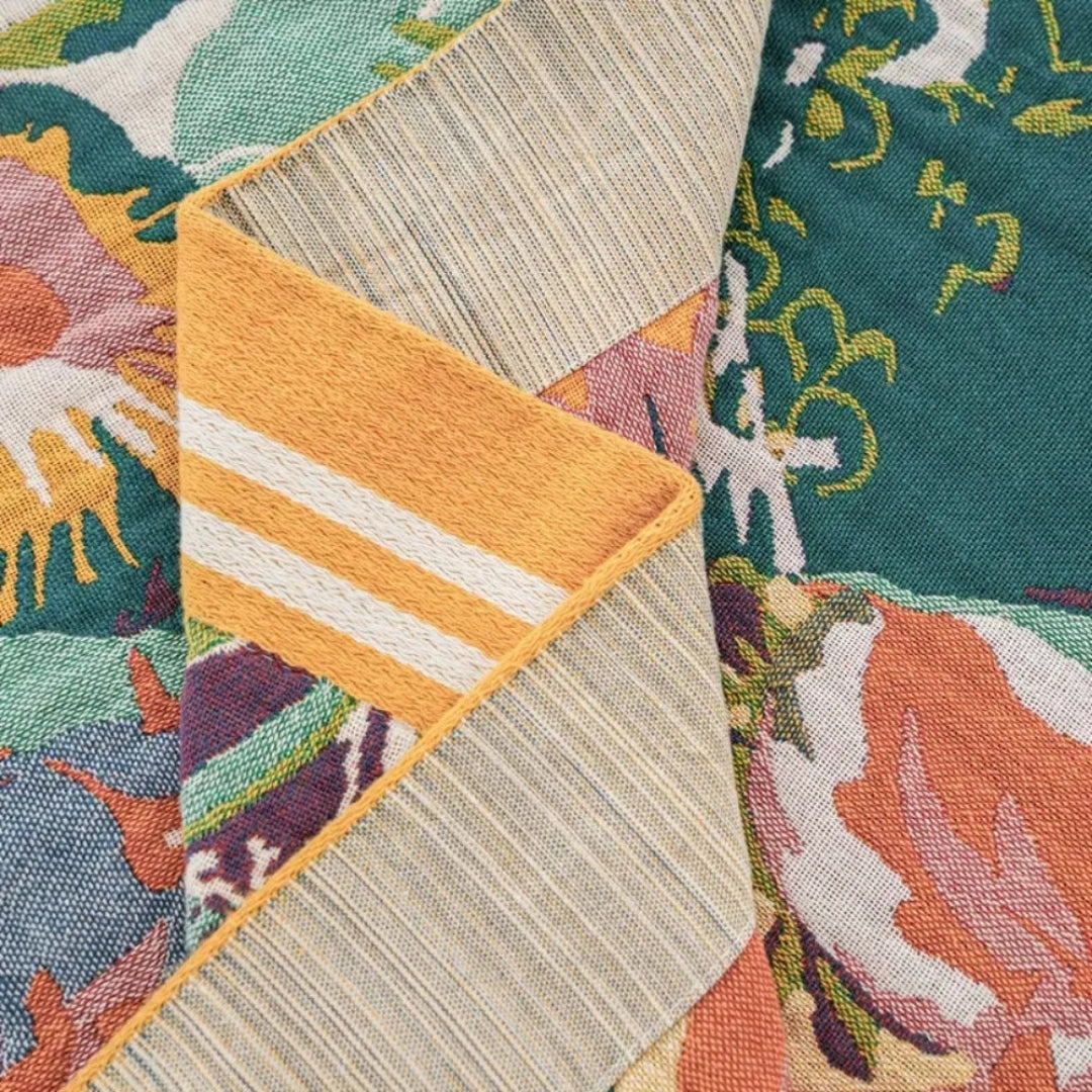 Katoenen Deken - Omkeerbare Bloemenprint met Jacquard Design