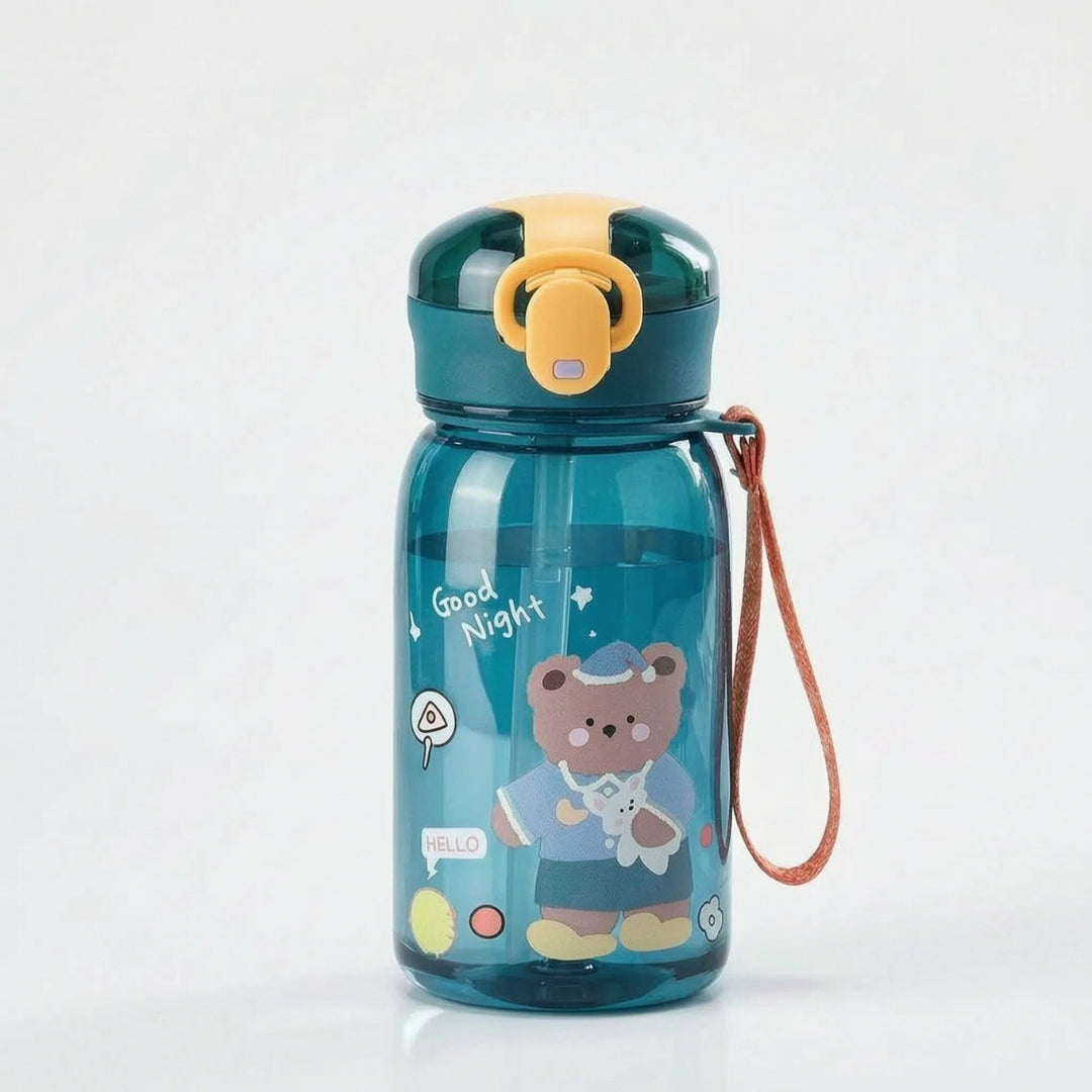 Drinkfles Voor Kinderen - 400 ml Met Rietje en Berenprint