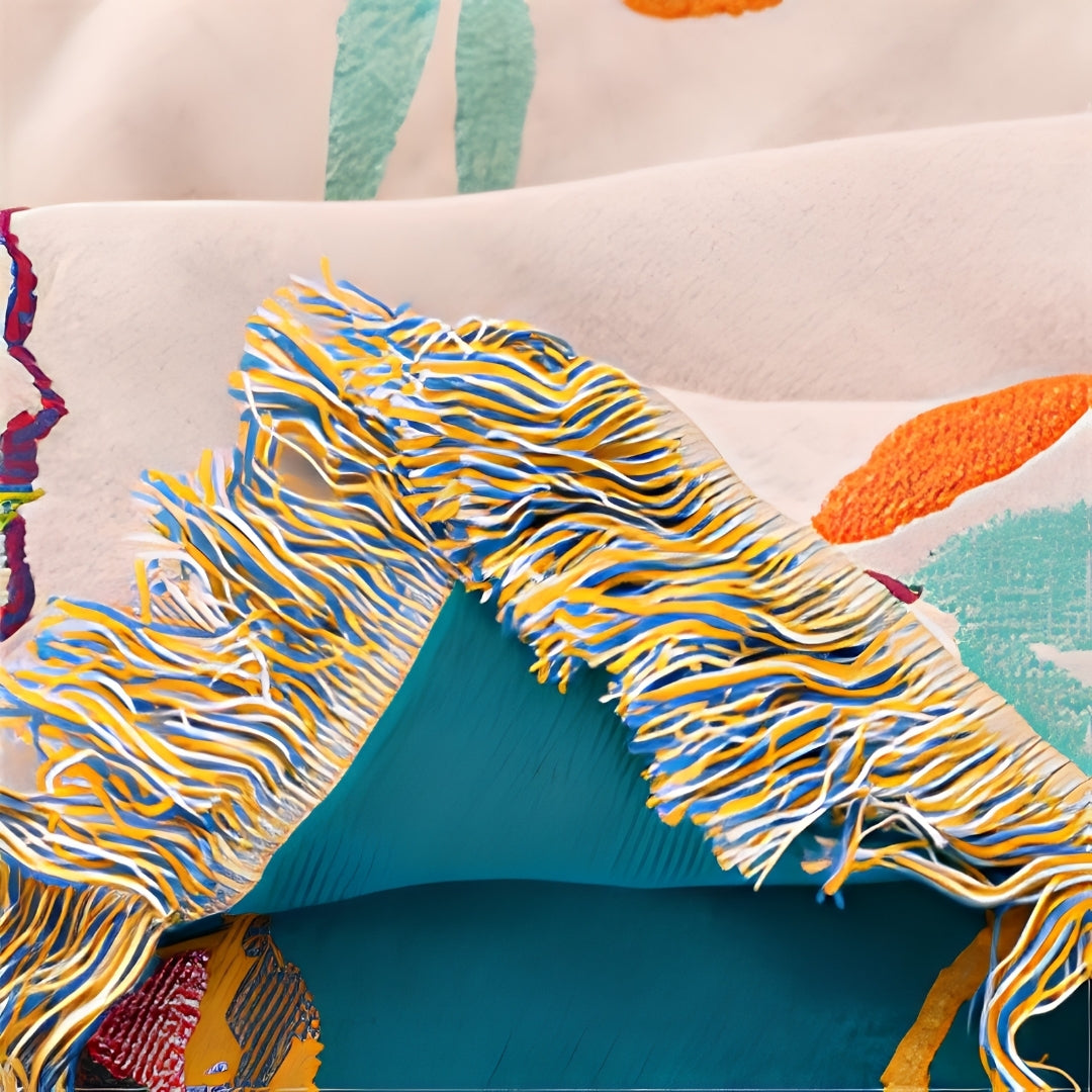 Katoenen Deken - Boho Vogelpatroon Met Decoratieve Franjes