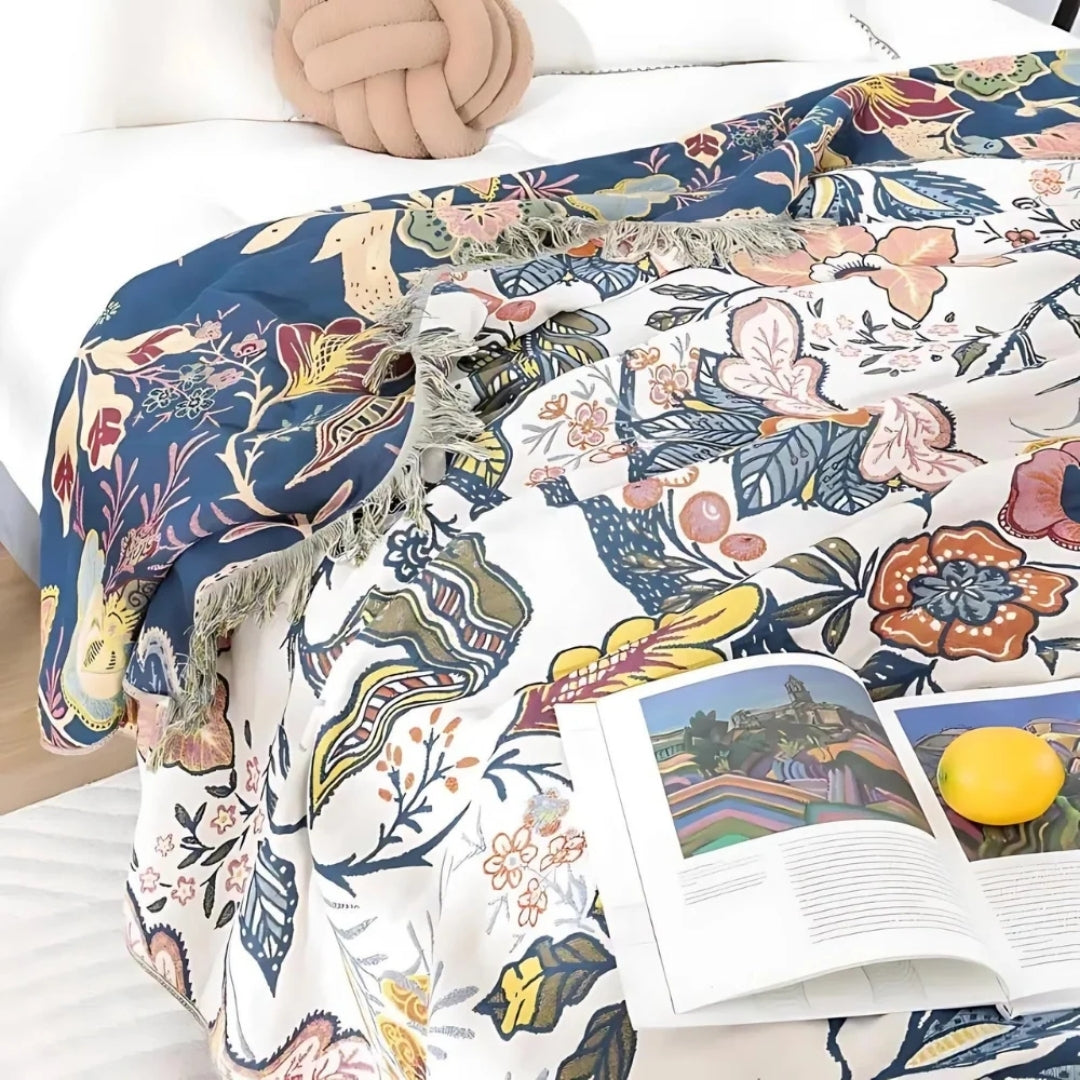 Omkeerbare Deken Met Bloemendesign & Jacquard-Structuur