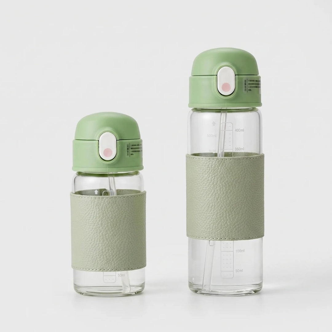 Waterfles - Transparant Model met Rietje en Drukknop