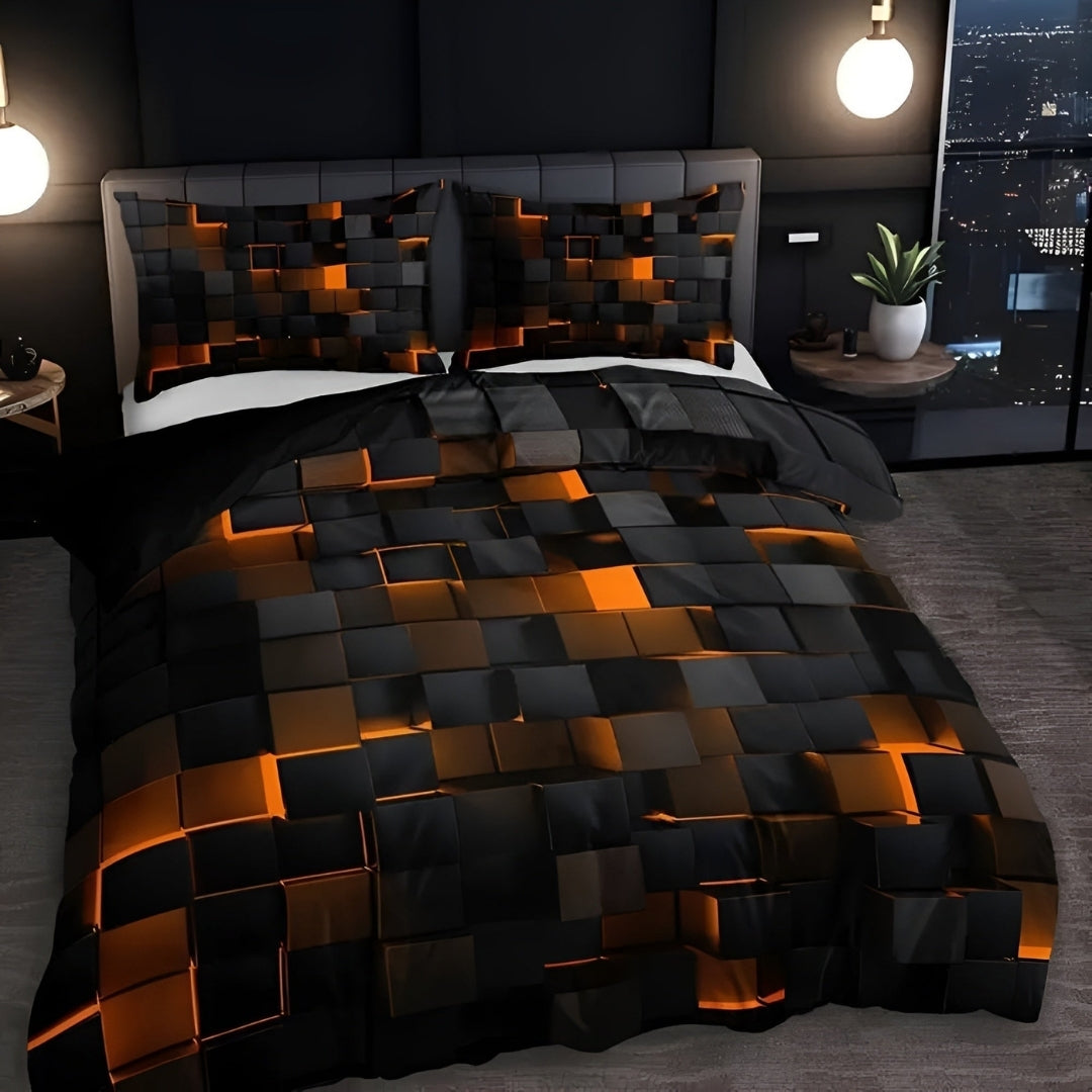 Dekbedovertrek - Neon 3D Grid Design