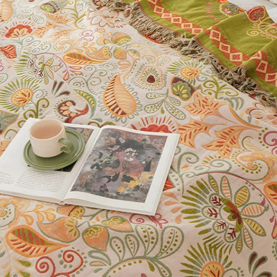 Boho Deken - Omkeerbaar met Herfstbladeren en Franjes