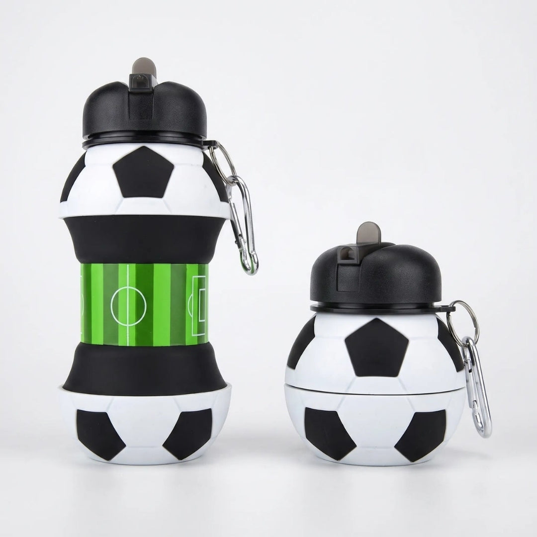 Waterfles Met Sportthema - Opvouwbaar Voetbaldesign met Karabijnhaak