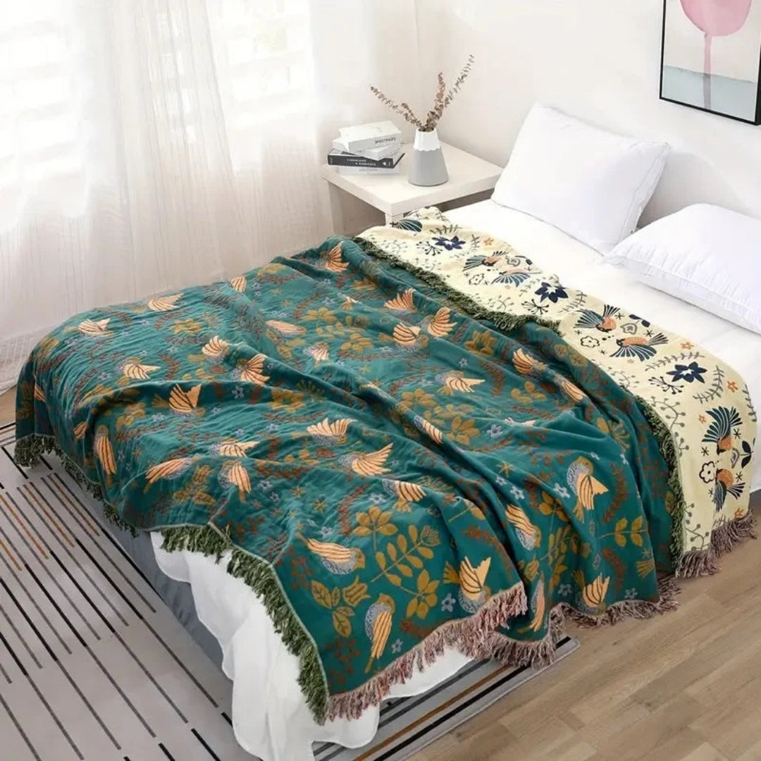 Katoenen Deken - Omkeerbaar Scandinavisch Design Met Franjes
