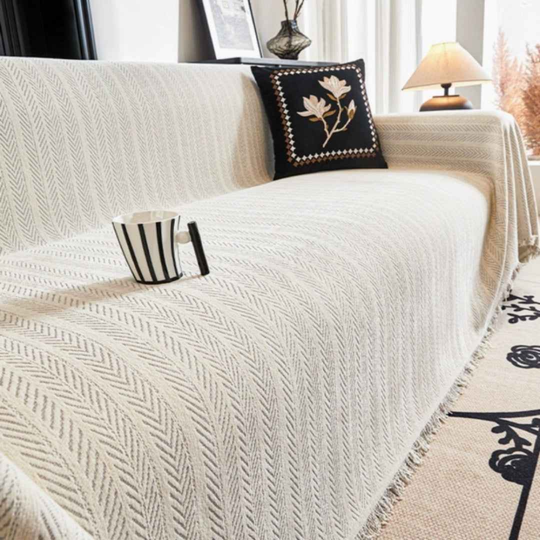 Bankhoes - Chenille Visgraatpatroon met Kwastjes en Antislip Afwerking