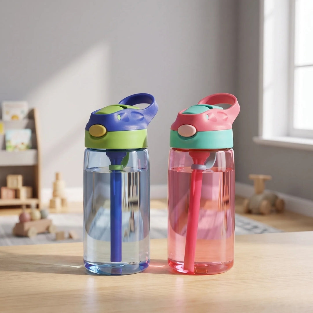 Drinkfles Voor Kinderen met Rietje en Drukknop