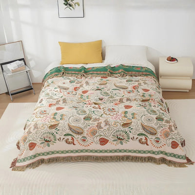 Boho Deken - Omkeerbaar met Herfstbladeren en Franjes