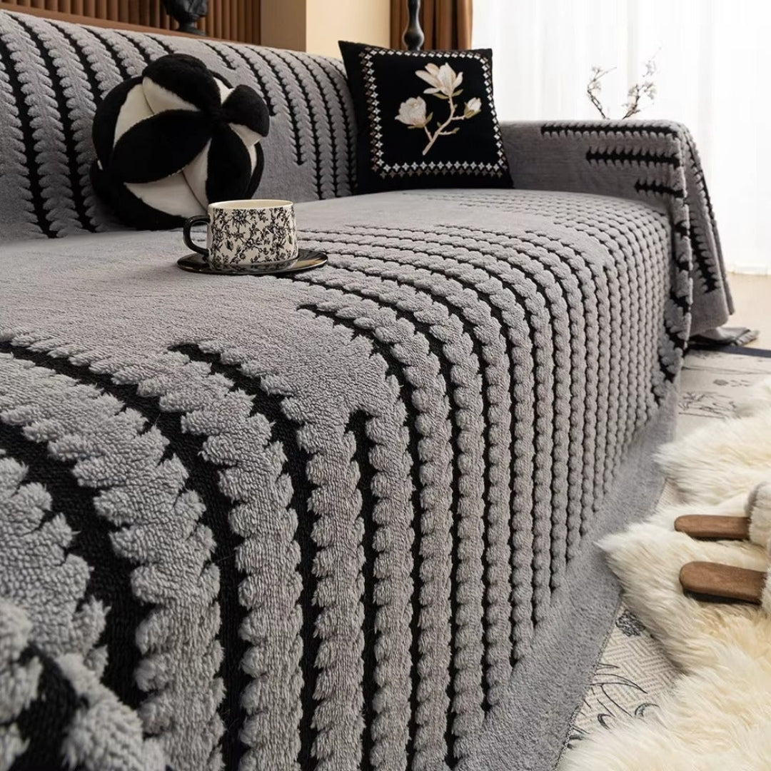 Sofa Cover - Pluche Getufte Afwerking met Antislip en Vintage Lijnpatroon