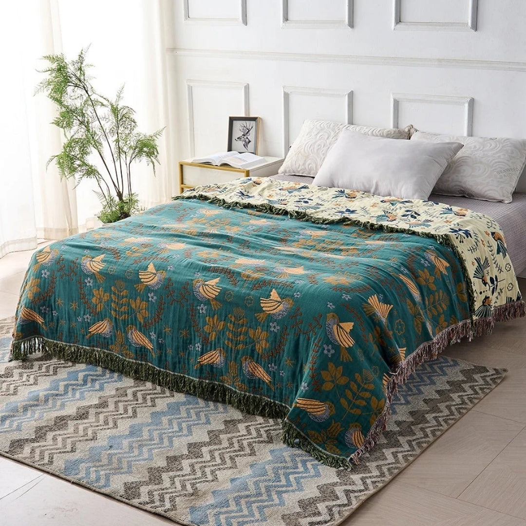 Katoenen Deken - Omkeerbaar Scandinavisch Design Met Franjes