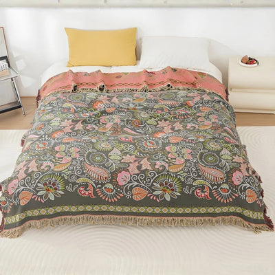 Boho Deken - Omkeerbaar met Herfstbladeren en Franjes