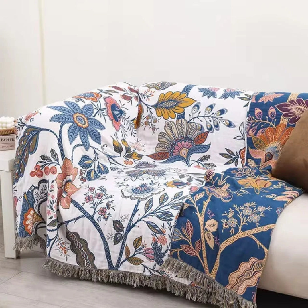 Omkeerbare Deken Met Bloemendesign & Jacquard-Structuur