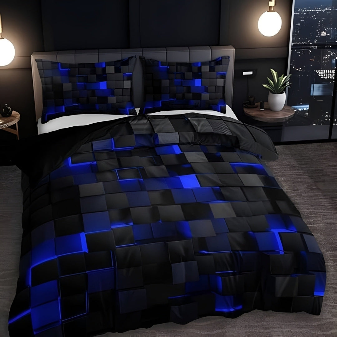Dekbedovertrek - Neon 3D Grid Design