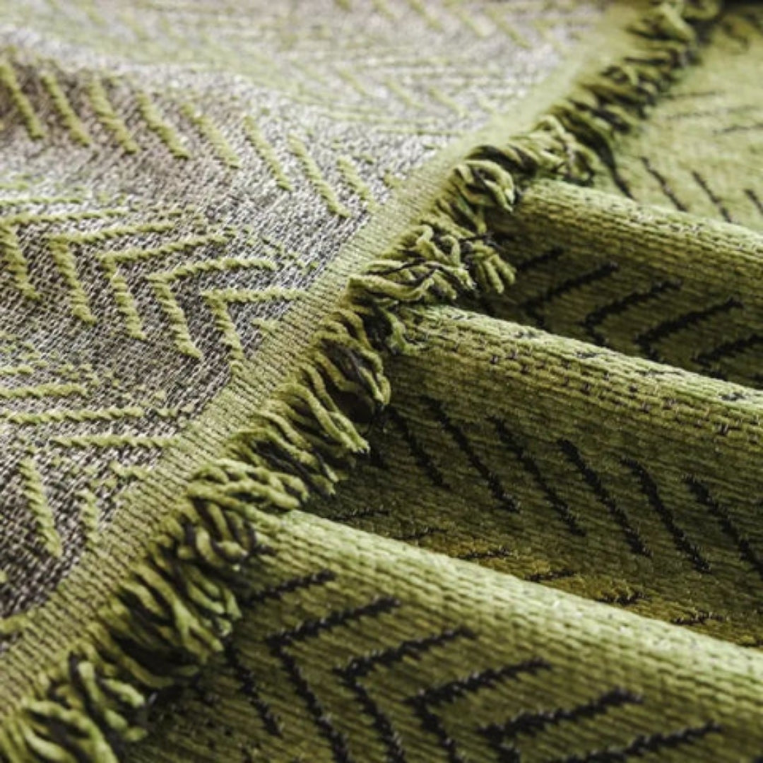 Bankhoes - Chenille Visgraatpatroon met Kwastjes en Antislip Afwerking