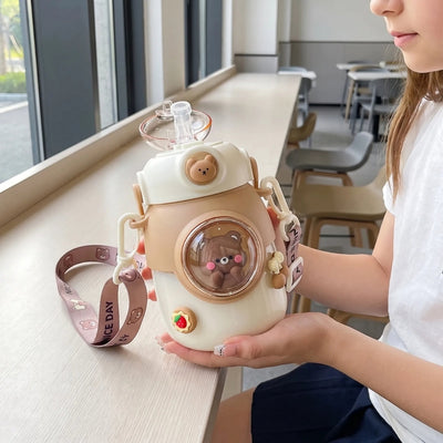Kinder Waterfles Met 3D Beer Figuur en Rietje
