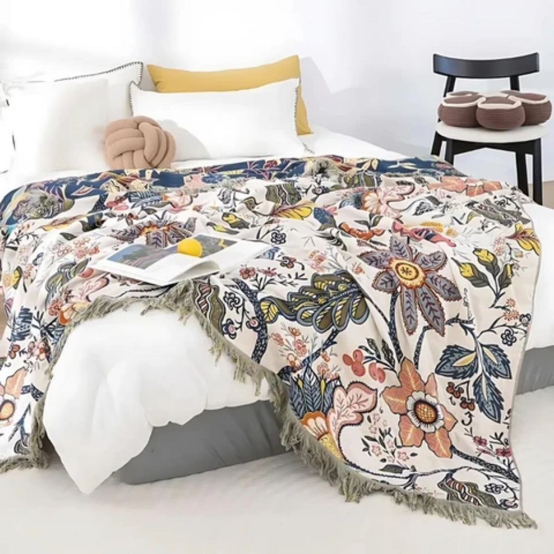 Omkeerbare Deken Met Bloemendesign & Jacquard-Structuur
