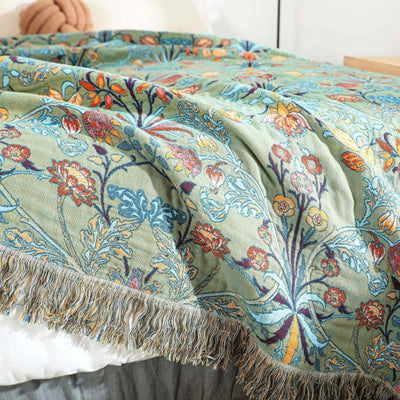 Katoenen Dekbed - Omkeerbaar Bloemenpatroon Met Decoratieve Franjes