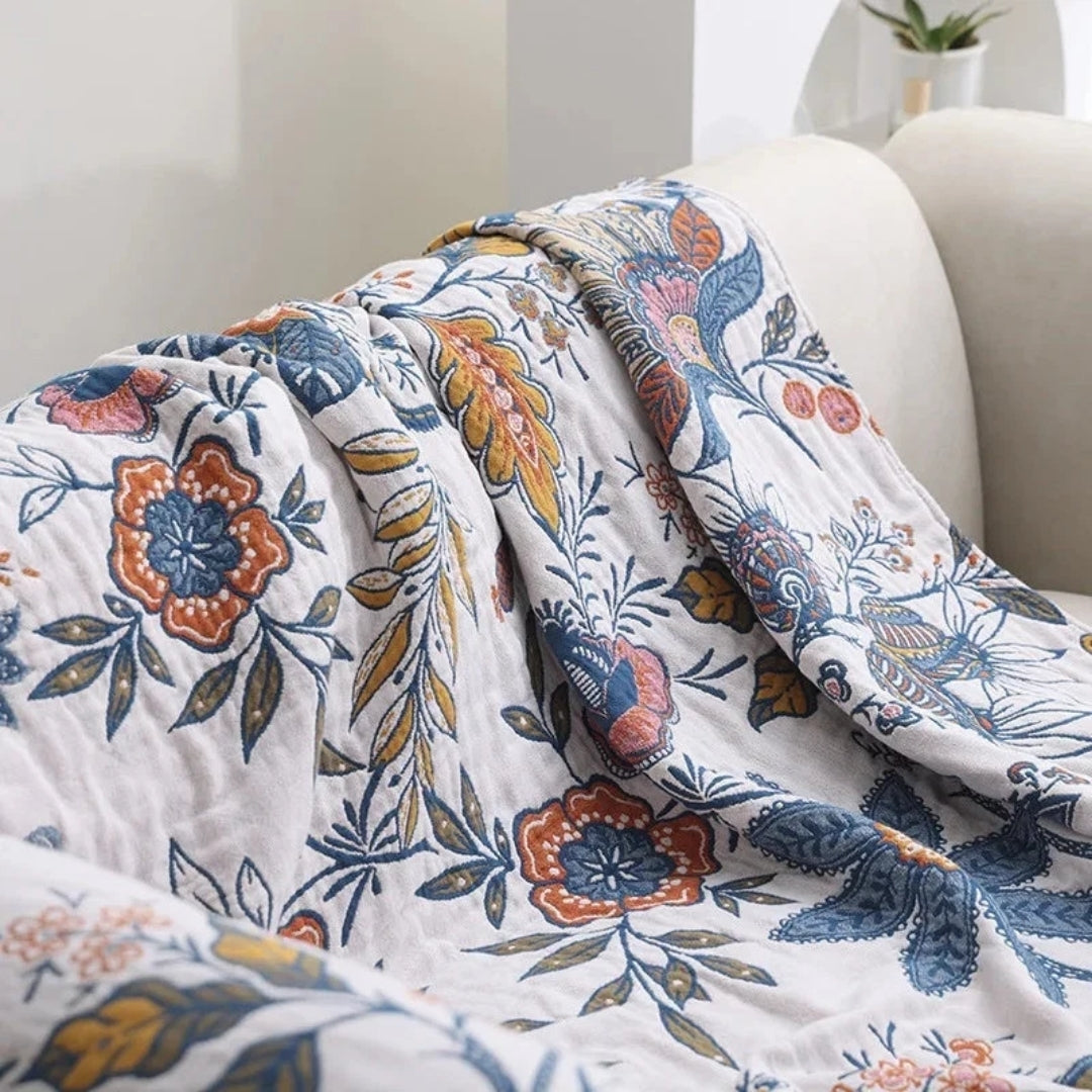Omkeerbare Deken Met Bloemendesign & Jacquard-Structuur