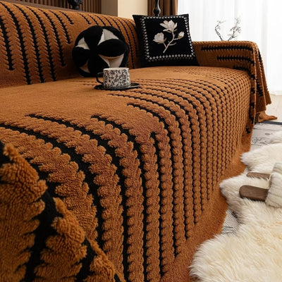 Sofa Cover - Pluche Getufte Afwerking met Antislip en Vintage Lijnpatroon