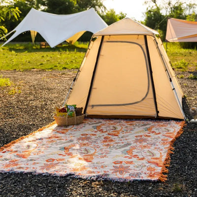 Bloemen Boho Deken - Rustiek Katoendesign Met Kleurrijk Flora Motief En Franjes