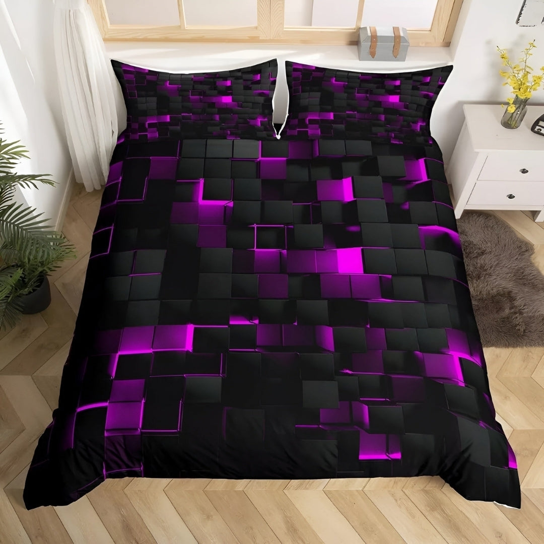 Dekbedovertrek - Neon 3D Grid Design
