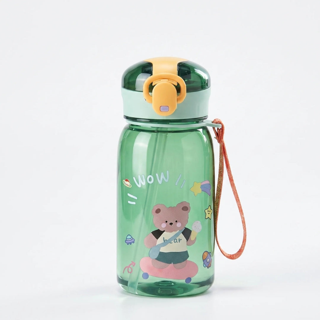 Drinkfles Voor Kinderen - 400 ml Met Rietje en Berenprint