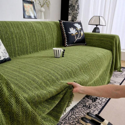 Bankhoes - Chenille Visgraatpatroon met Kwastjes en Antislip Afwerking