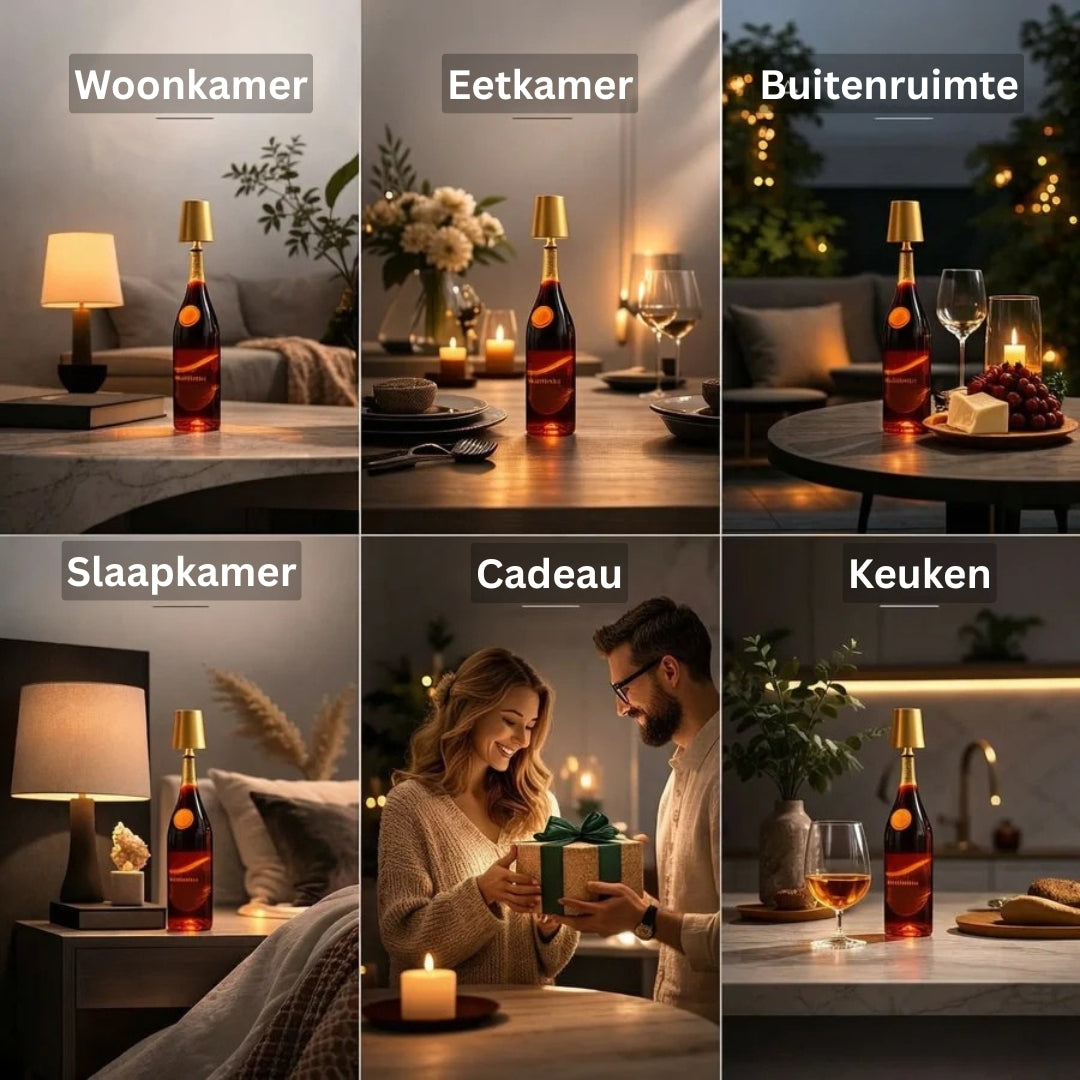 Bordlampe - Trådløs flaske lampe med stemningsbelysning - GlowBottle