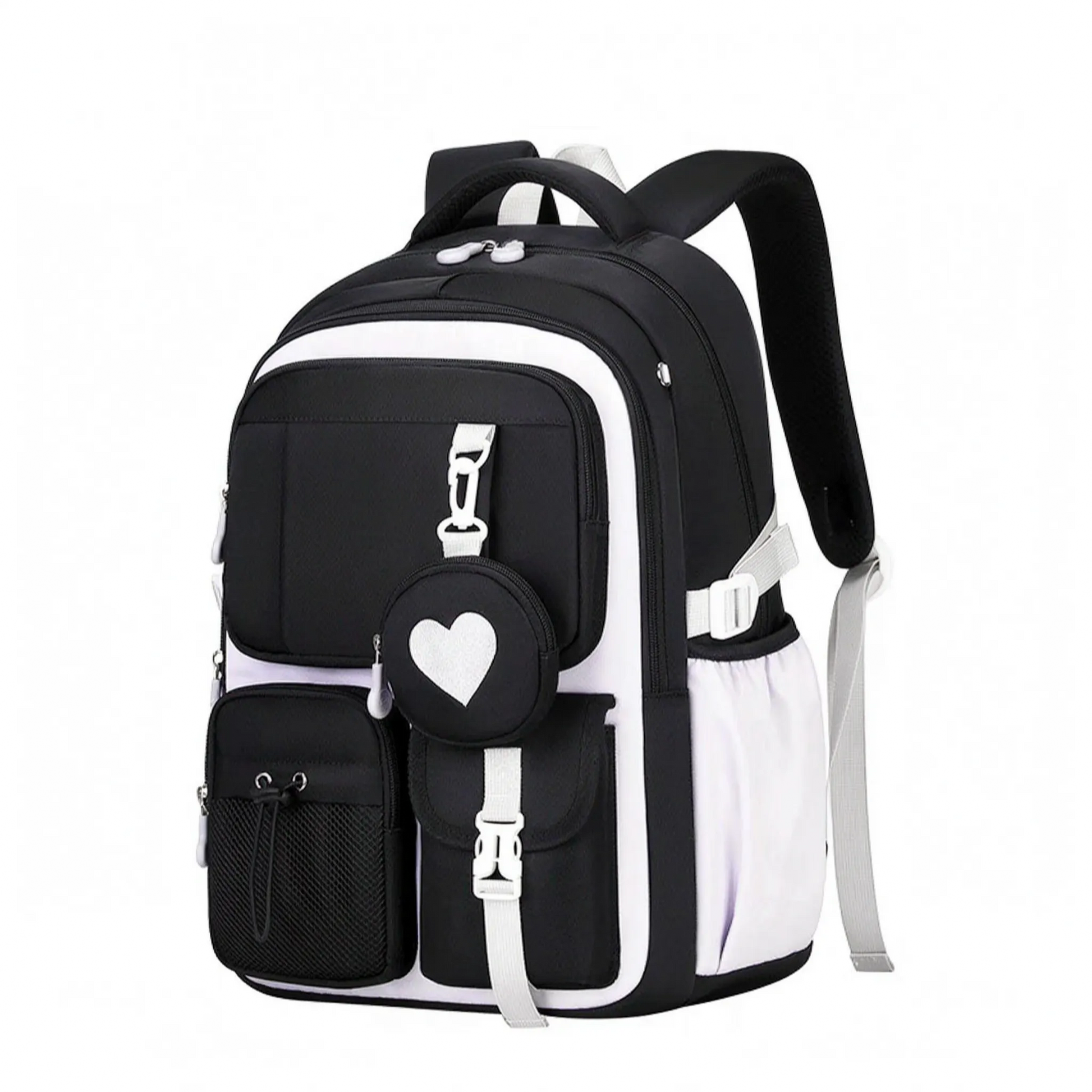 Schooltas Voor Meiden met Geometrisch Design en Hart-Accessoire