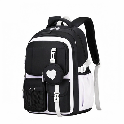 Schooltas Voor Meiden met Geometrisch Design en Hart-Accessoire