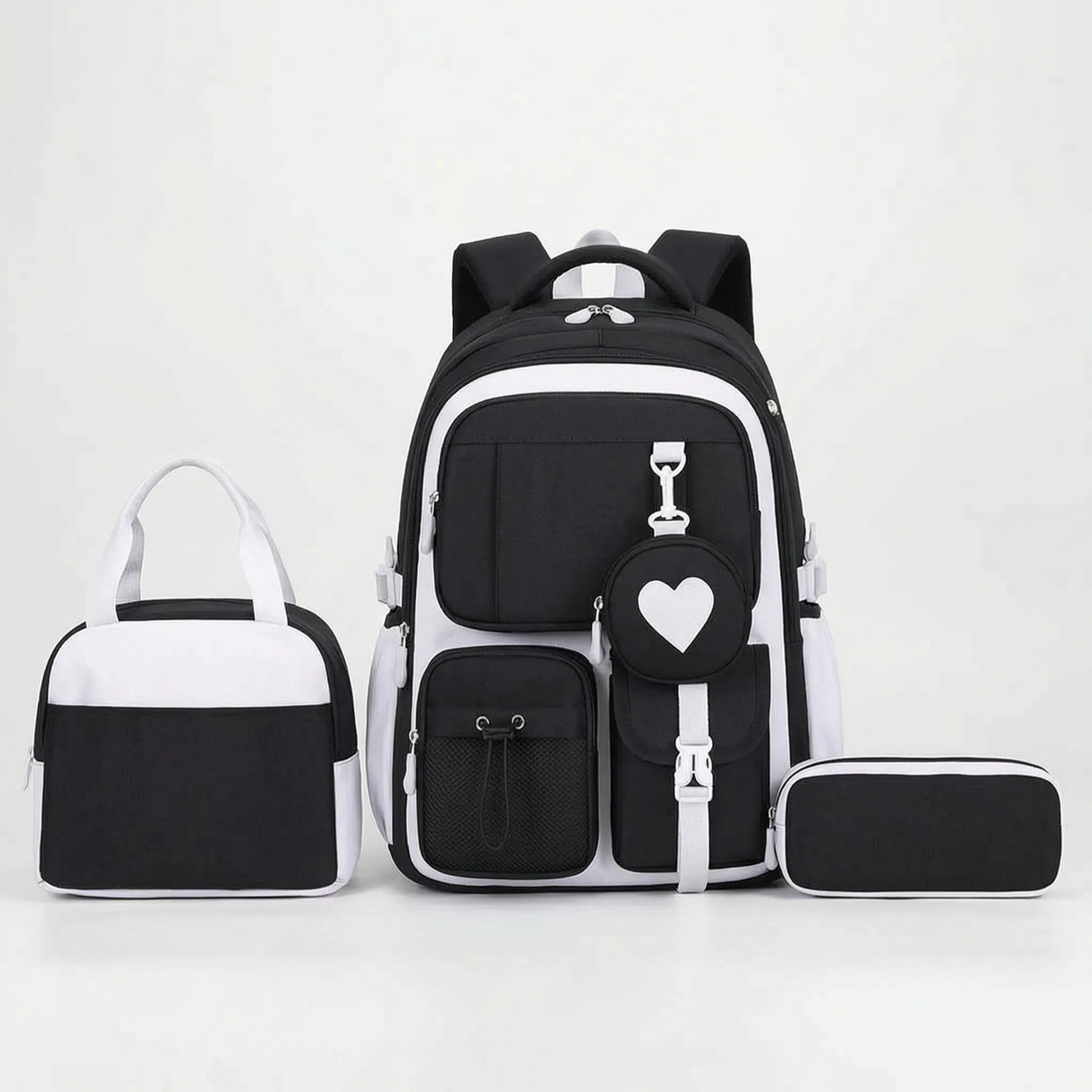 Schooltas Voor Meiden met Geometrisch Design en Hart-Accessoire