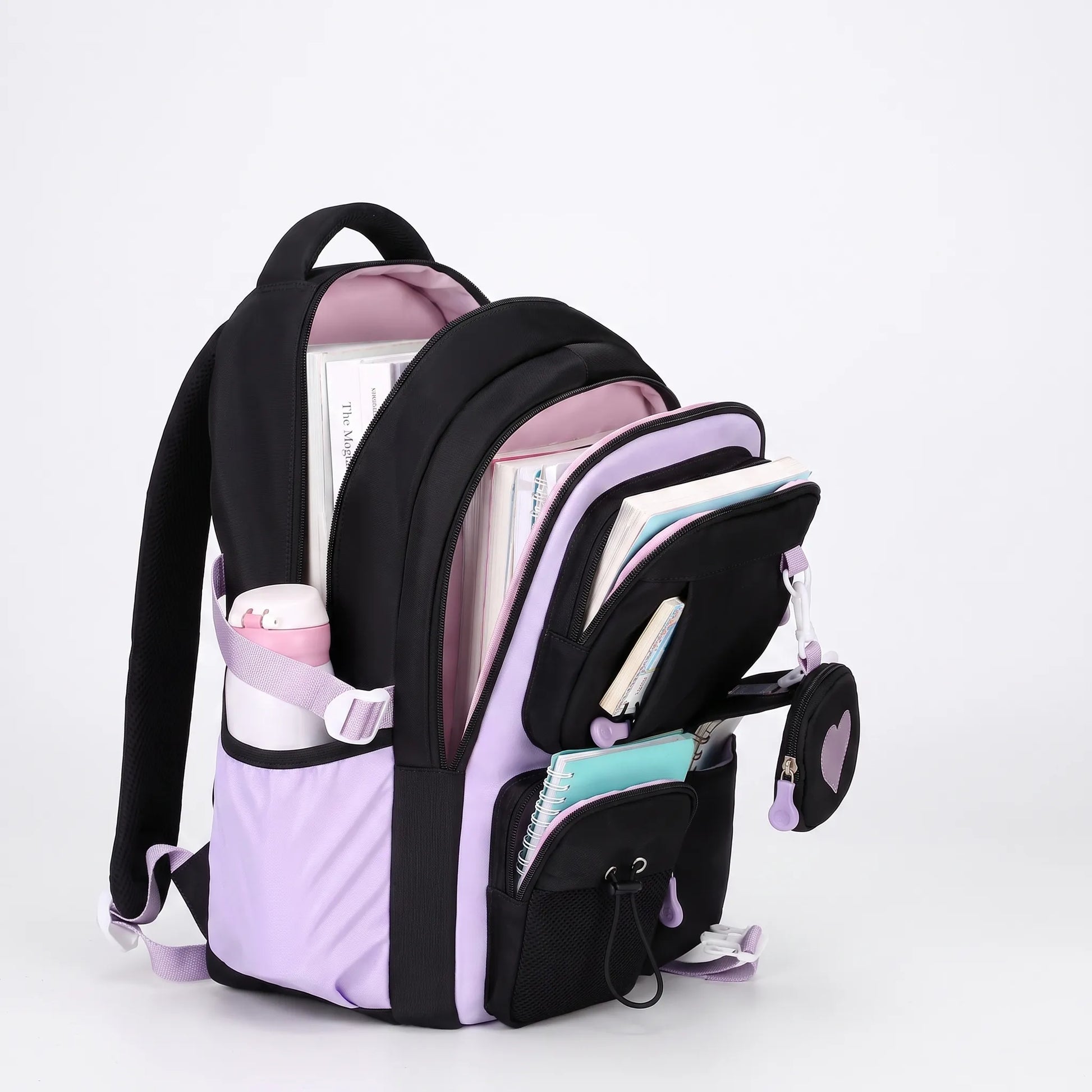Schooltas Voor Meiden met Geometrisch Design en Hart-Accessoire