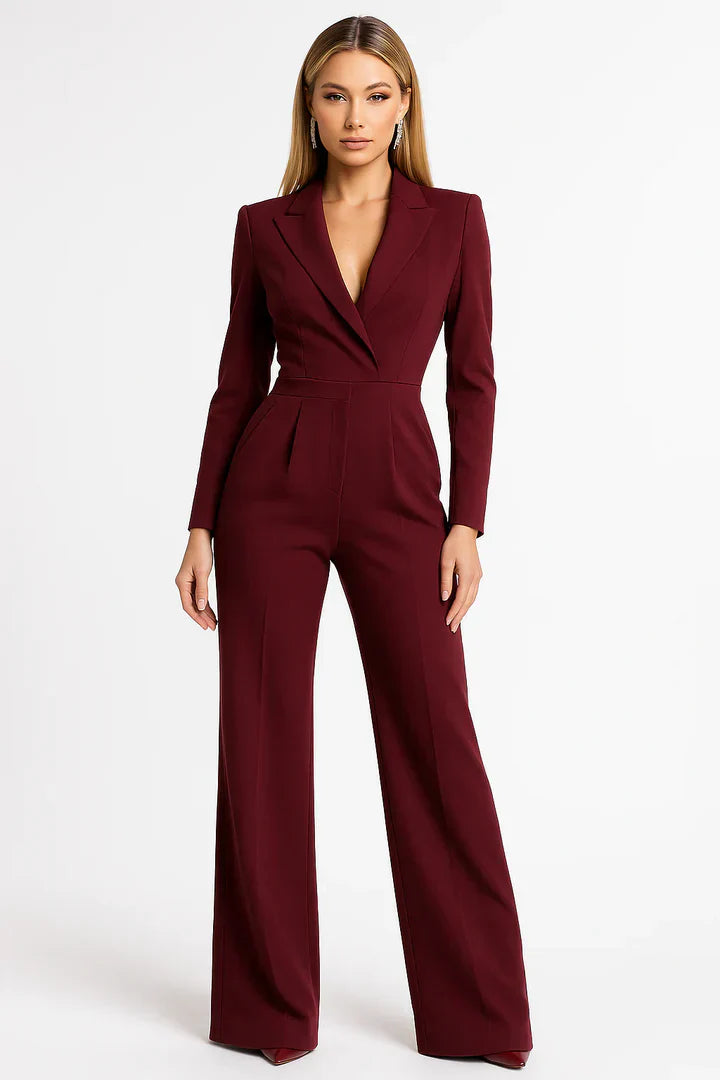 Zenvyra - Blazer Jumpsuit with Luxurious V-neck and Wide-Leg Fit