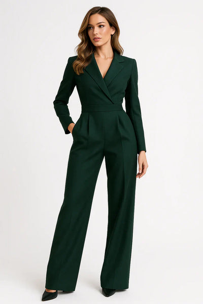 Zenvyra - Blazer Jumpsuit med Luksuriøs V-hals og Wide-Leg Pasform