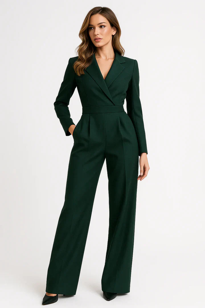 Zenvyra - Blazer Jumpsuit with Luxurious V-neck and Wide-Leg Fit