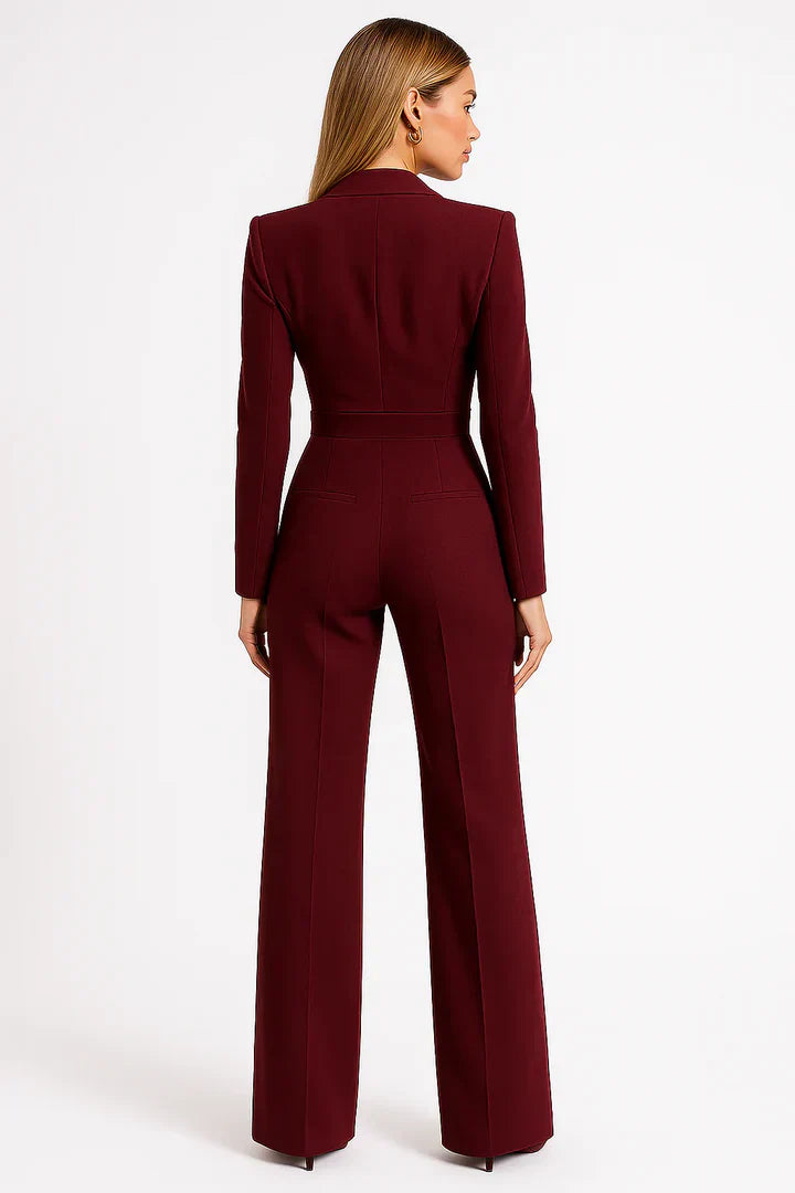 Zenvyra - Blazer Jumpsuit with Luxurious V-neck and Wide-Leg Fit