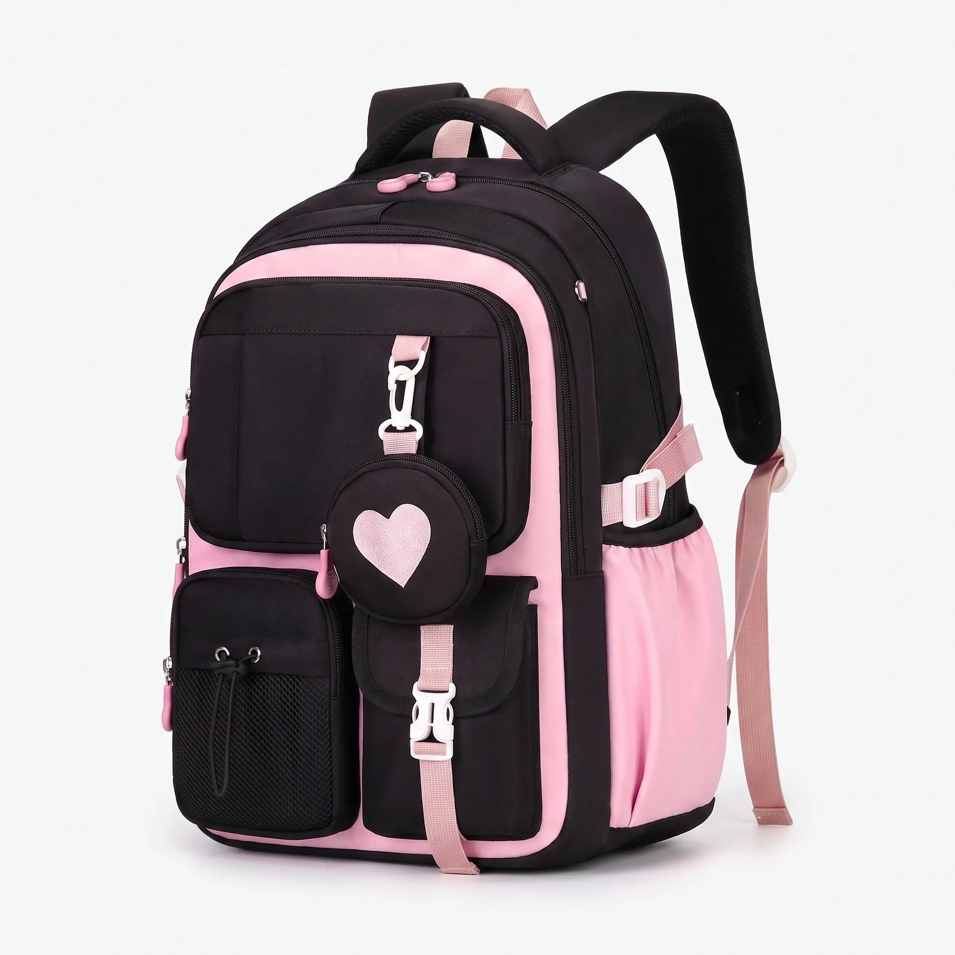 Schooltas Voor Meiden met Geometrisch Design en Hart-Accessoire