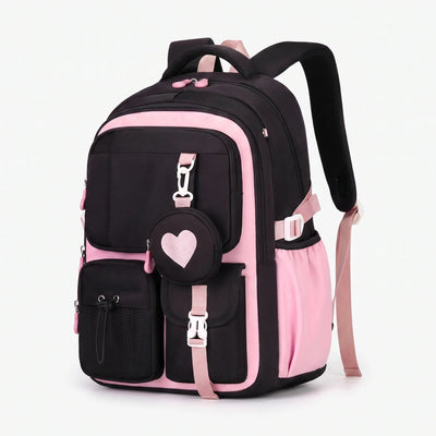 Schooltas Voor Meiden met Geometrisch Design en Hart-Accessoire