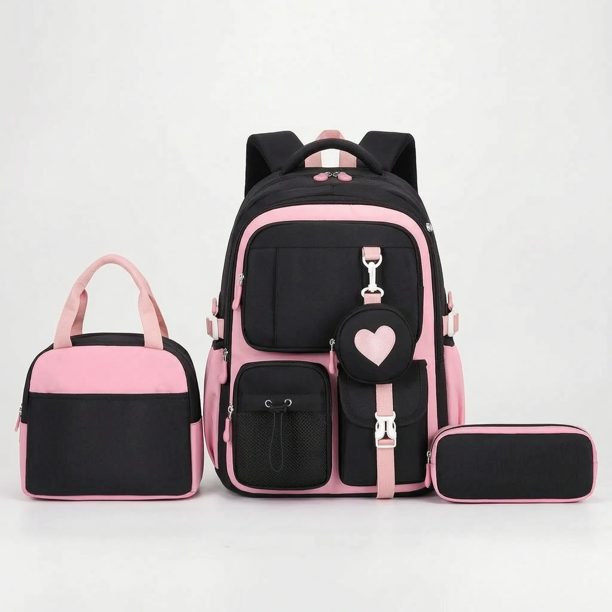 Schooltas Voor Meiden met Geometrisch Design en Hart-Accessoire