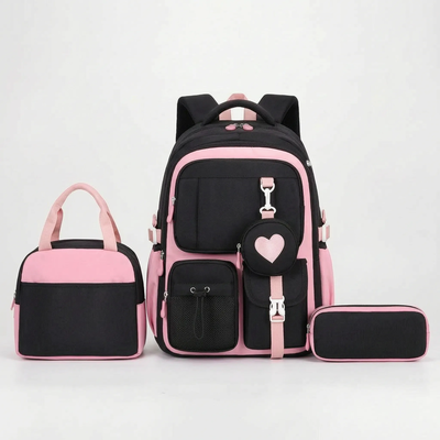 Schooltas Voor Meiden met Geometrisch Design en Hart-Accessoire
