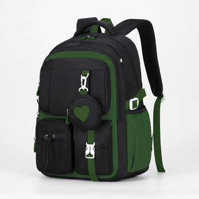Schooltas Voor Meiden met Geometrisch Design en Hart-Accessoire